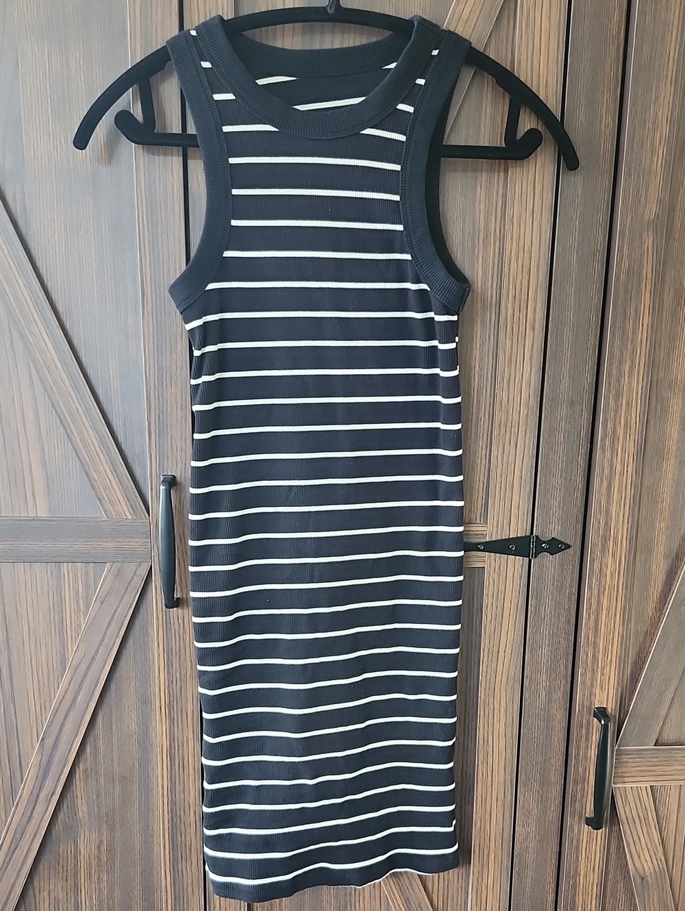 Sleeveless Black & White Striped Bodycon Dress